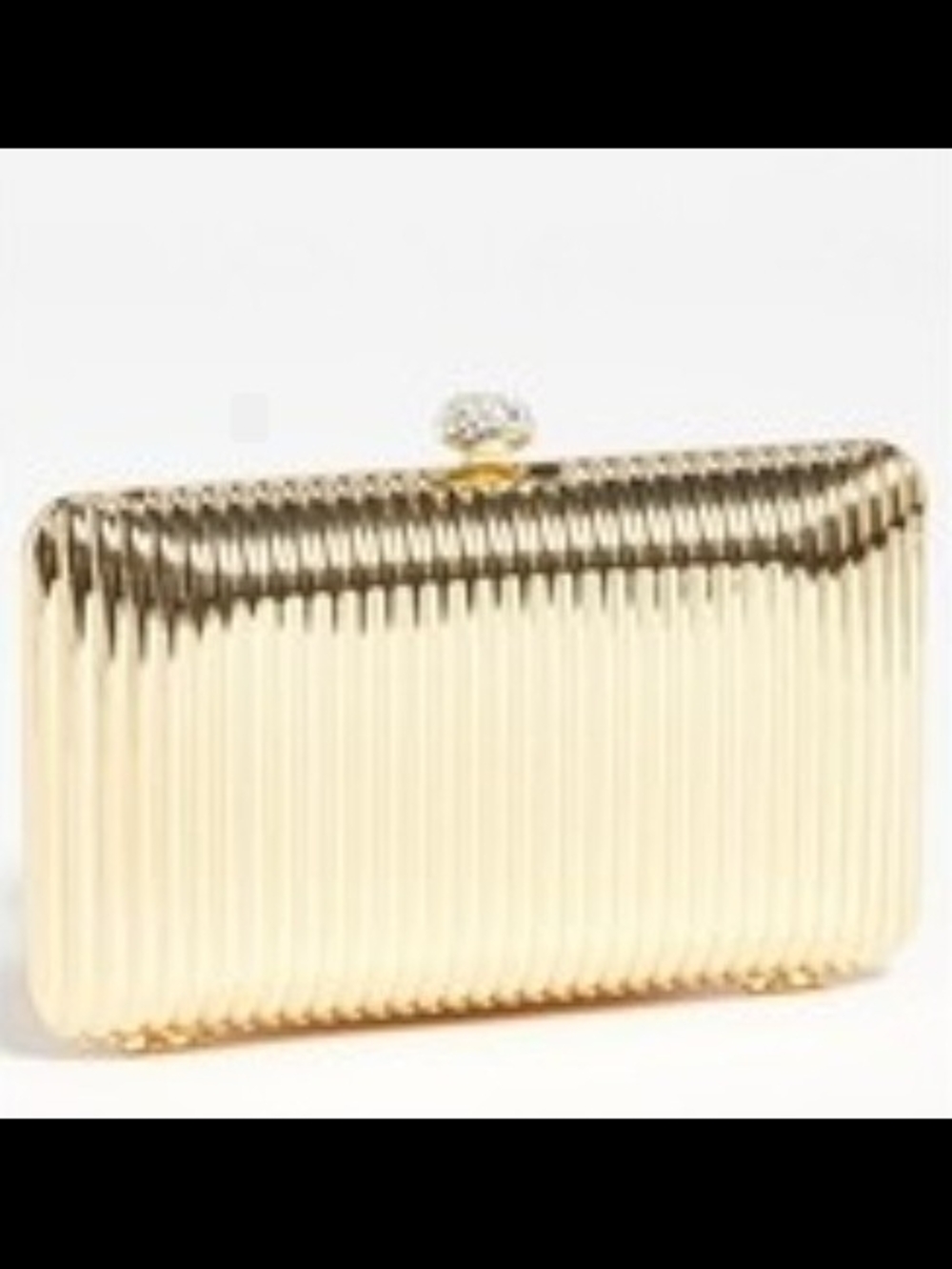 Nordstrom Glint Gold Ribbed Metallic Evening Clutch with Crystal Topper